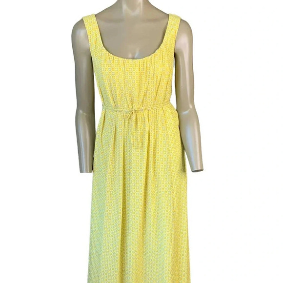 Cato Sleeveless Chiffon Full Length Maxi Sun Dress Women Size L Yellow Pleats - Picture 3 of 16